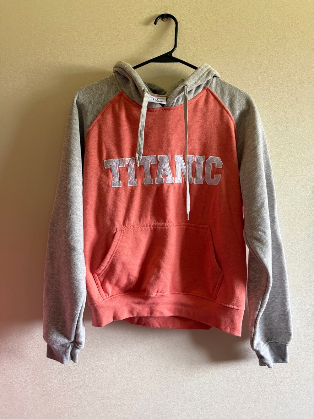 Women’s Titanic Colorblock Hoodie Sweatshirt - Coral and Gray size medium